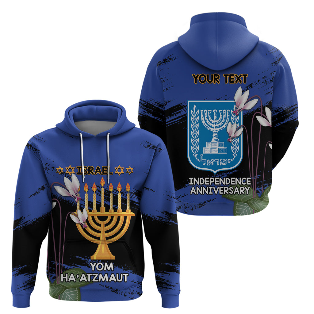 Personalised Israel Independence Day Hoodie Menorah With Cyclamen Persicum Grunge - Wonder Print Shop