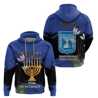 Personalised Israel Independence Day Hoodie Menorah With Cyclamen Persicum Grunge - Wonder Print Shop