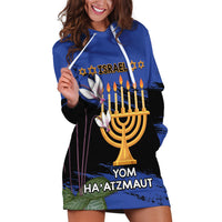 Personalised Israel Independence Day Hoodie Dress Menorah With Cyclamen Persicum Grunge - Wonder Print Shop
