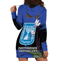 Personalised Israel Independence Day Hoodie Dress Menorah With Cyclamen Persicum Grunge - Wonder Print Shop