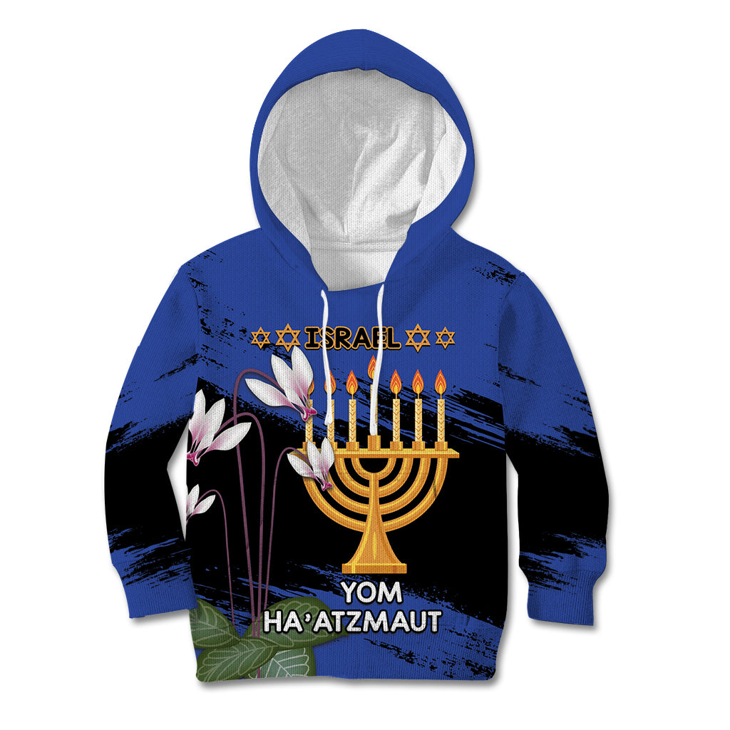 Personalised Israel Independence Day Kid Hoodie Menorah With Cyclamen Persicum Grunge - Wonder Print Shop