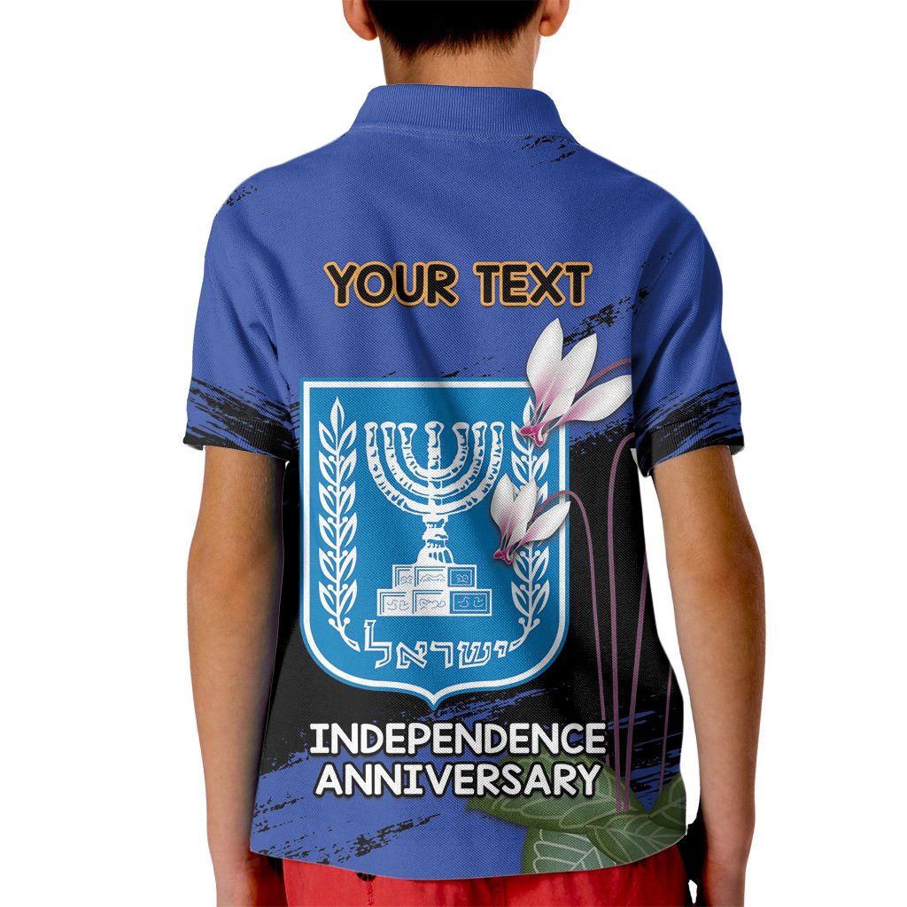 Personalised Israel Independence Day Kid Polo Shirt Menorah With Cyclamen Persicum Grunge - Wonder Print Shop