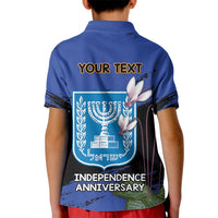 Personalised Israel Independence Day Kid Polo Shirt Menorah With Cyclamen Persicum Grunge - Wonder Print Shop
