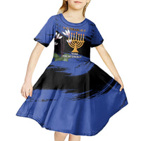 Personalised Israel Independence Day Kid Short Sleeve Dress Menorah With Cyclamen Persicum Grunge - Wonder Print Shop