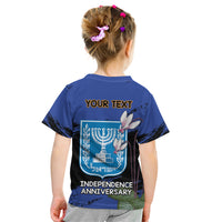 Personalised Israel Independence Day Kid T Shirt Menorah With Cyclamen Persicum Grunge - Wonder Print Shop