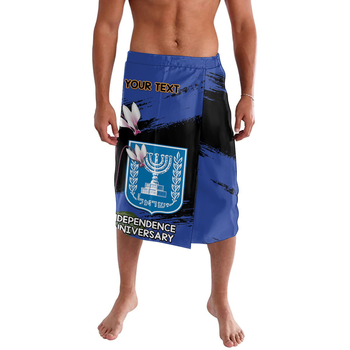 Personalised Israel Independence Day Lavalava Menorah With Cyclamen Persicum Grunge - Wonder Print Shop