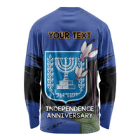 Personalised Israel Independence Day Long Sleeve Shirt Menorah With Cyclamen Persicum Grunge - Wonder Print Shop