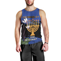 Personalised Israel Independence Day Men Tank Top Menorah With Cyclamen Persicum Grunge - Wonder Print Shop