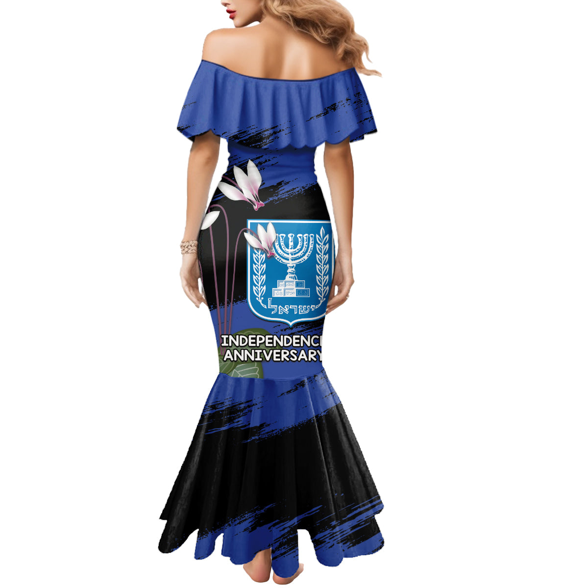Personalised Israel Independence Day Mermaid Dress Menorah With Cyclamen Persicum Grunge - Wonder Print Shop