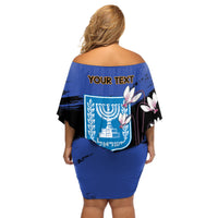 Personalised Israel Independence Day Off Shoulder Short Dress Menorah With Cyclamen Persicum Grunge - Wonder Print Shop