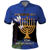 Personalised Israel Independence Day Polo Shirt Menorah With Cyclamen Persicum Grunge - Wonder Print Shop