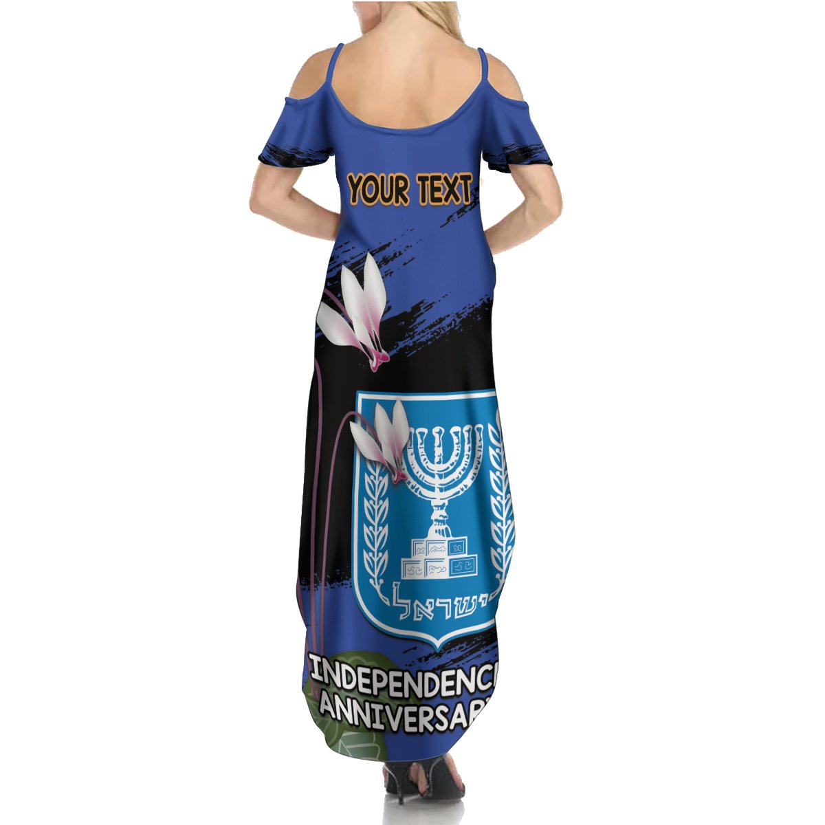Personalised Israel Independence Day Summer Maxi Dress Menorah With Cyclamen Persicum Grunge - Wonder Print Shop