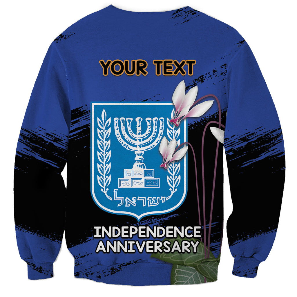 Personalised Israel Independence Day Sweatshirt Menorah With Cyclamen Persicum Grunge - Wonder Print Shop