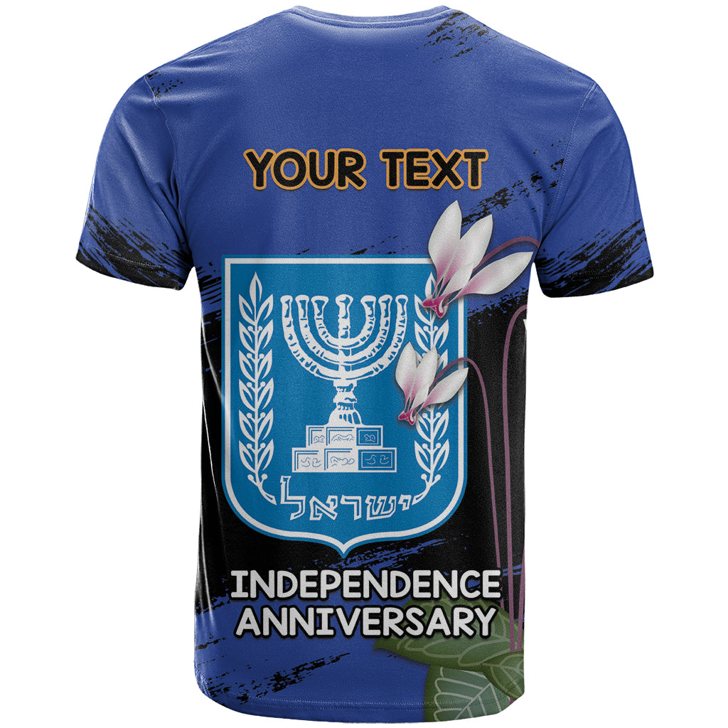 Personalised Israel Independence Day T Shirt Menorah With Cyclamen Persicum Grunge - Wonder Print Shop