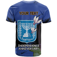 Personalised Israel Independence Day T Shirt Menorah With Cyclamen Persicum Grunge - Wonder Print Shop