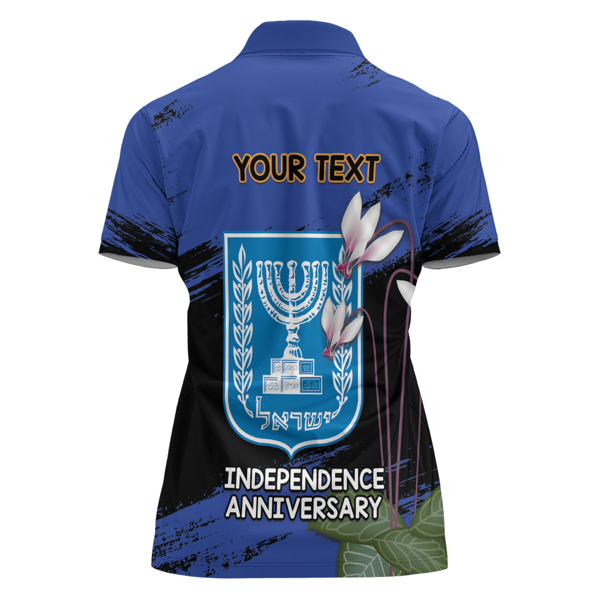 Personalised Israel Independence Day Women Polo Shirt Menorah With Cyclamen Persicum Grunge - Wonder Print Shop
