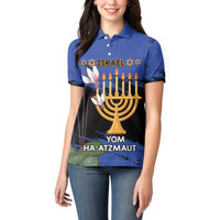 Personalised Israel Independence Day Women Polo Shirt Menorah With Cyclamen Persicum Grunge - Wonder Print Shop