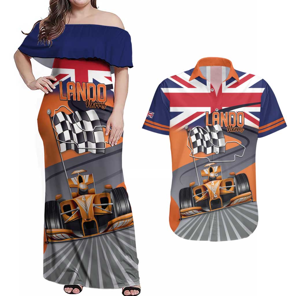 Personalised British Norris Couples Matching Off Shoulder Maxi Dress and Hawaiian Shirt 2025 Champion Australia GP