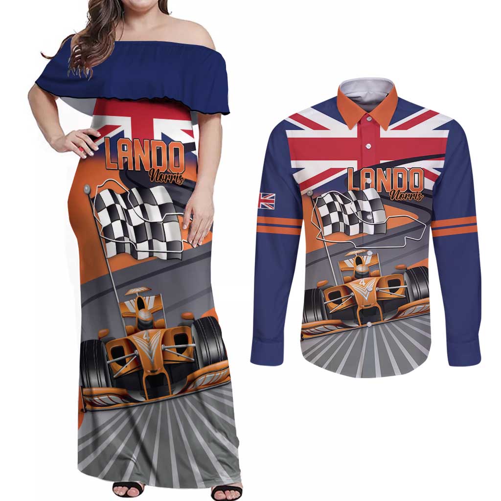 Personalised British Norris Couples Matching Off Shoulder Maxi Dress and Long Sleeve Button Shirt 2025 Champion Australia GP