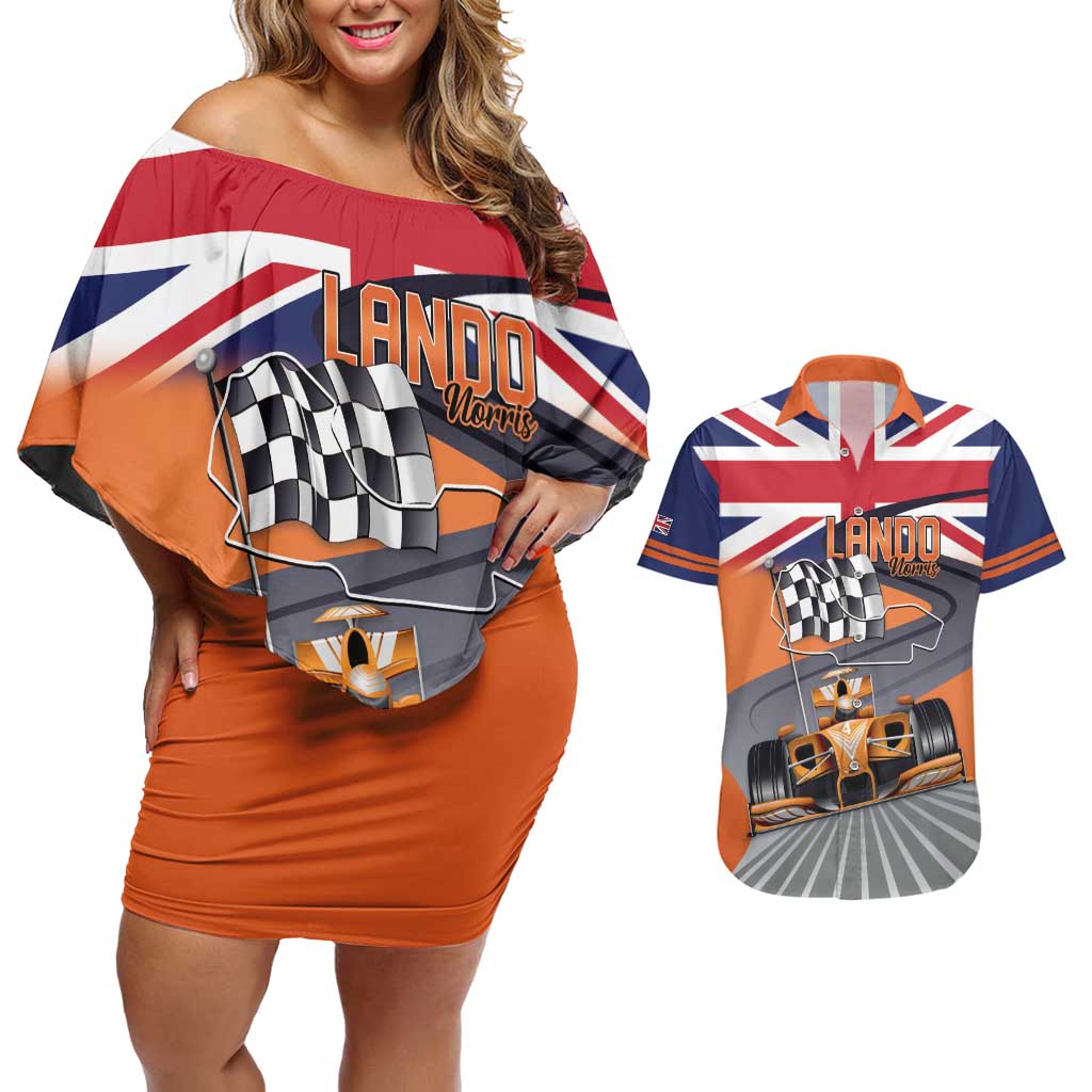 Personalised British Norris Couples Matching Off Shoulder Short Dress and Hawaiian Shirt 2025 Champion Australia GP