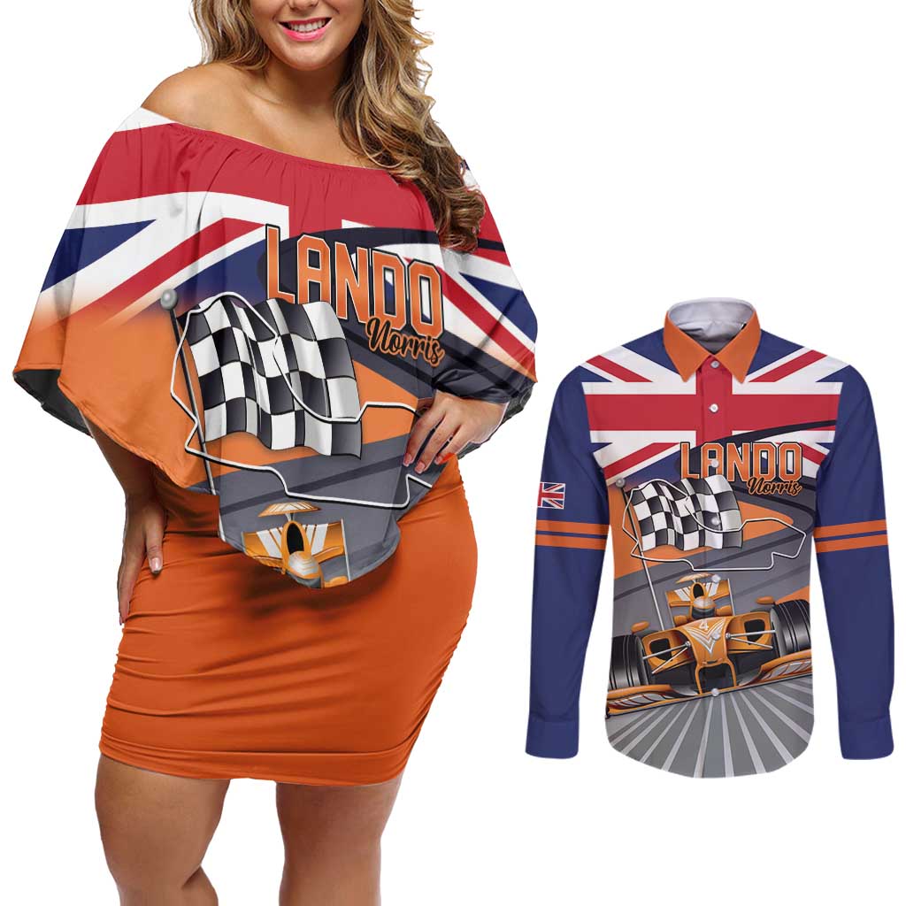 Personalised British Norris Couples Matching Off Shoulder Short Dress and Long Sleeve Button Shirt 2025 Champion Australia GP