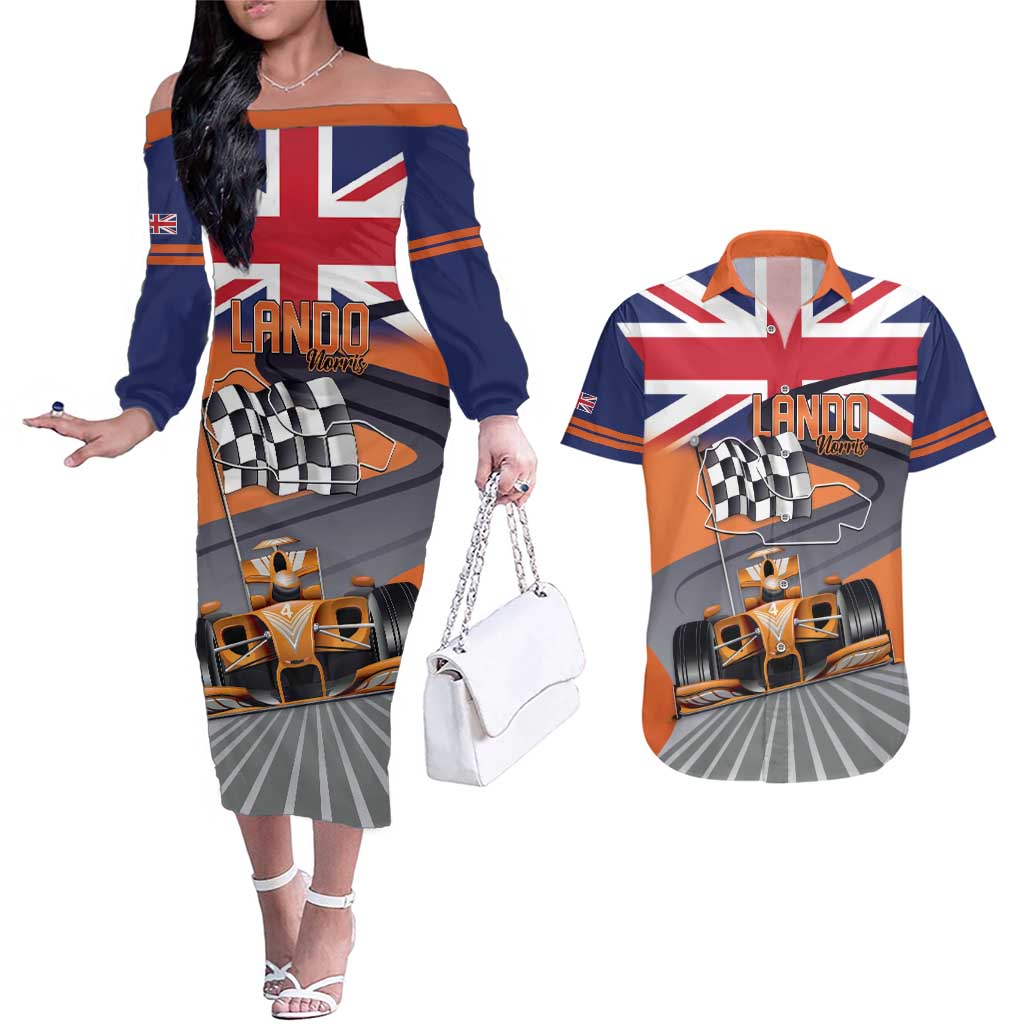 Personalised British Norris Couples Matching Off The Shoulder Long Sleeve Dress and Hawaiian Shirt 2025 Champion Australia GP