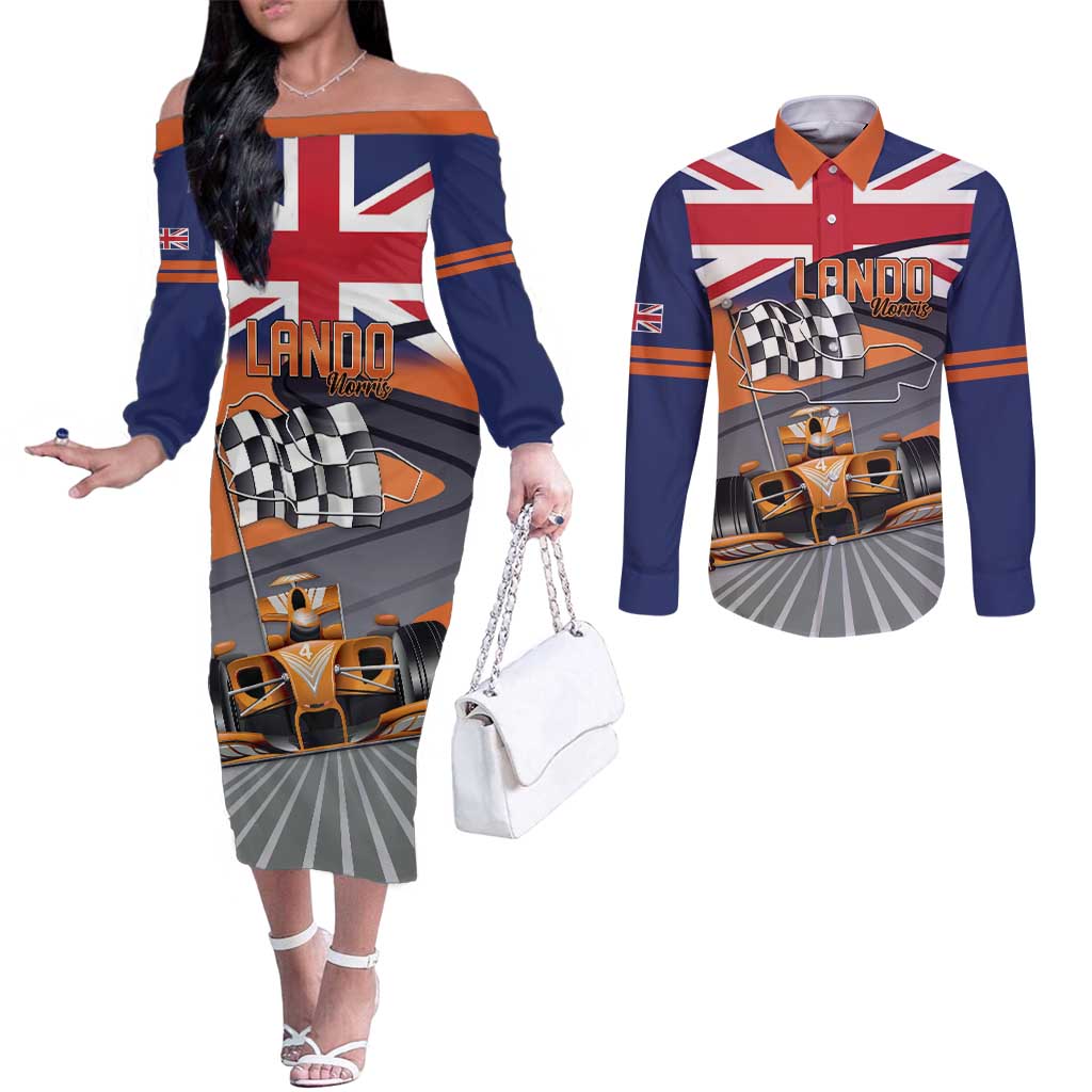 Personalised British Norris Couples Matching Off The Shoulder Long Sleeve Dress and Long Sleeve Button Shirt 2025 Champion Australia GP
