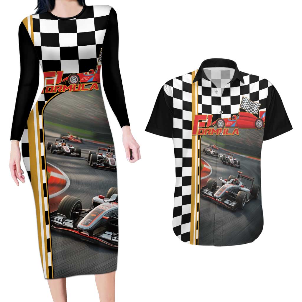 Racing Car 2025 Couples Matching Long Sleeve Bodycon Dress and Hawaiian Shirt Born To Speed