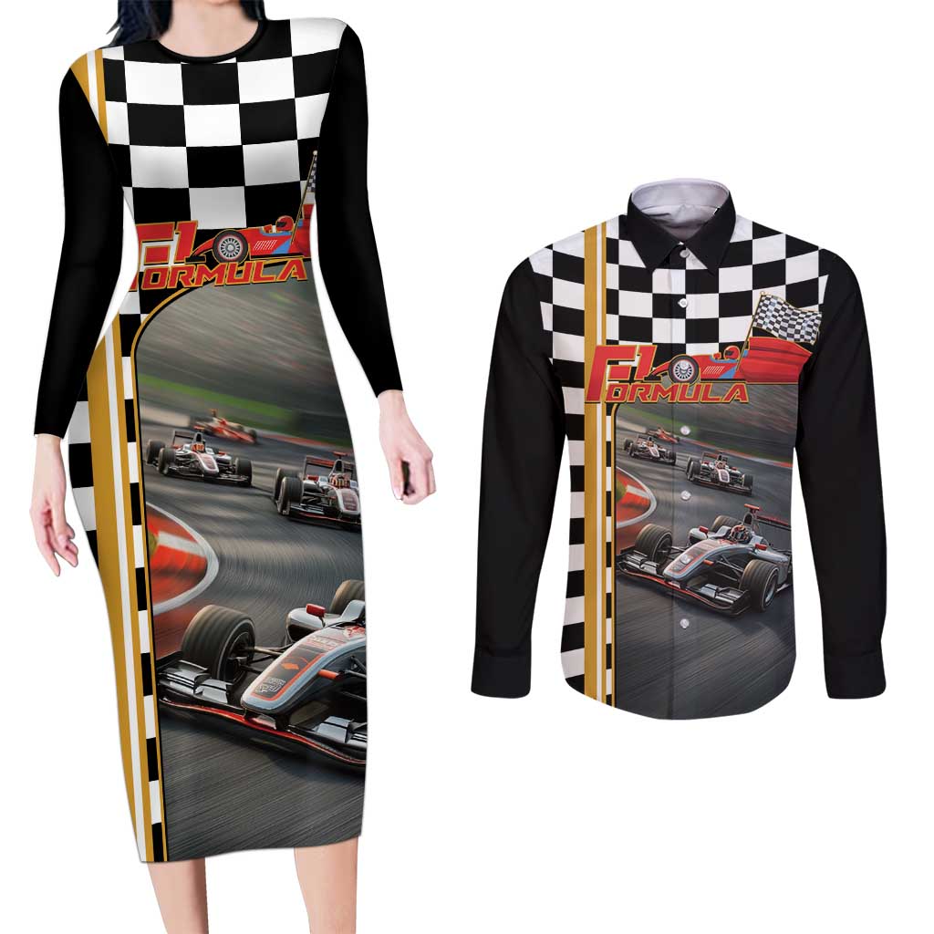 Racing Car 2025 Couples Matching Long Sleeve Bodycon Dress and Long Sleeve Button Shirt Born To Speed