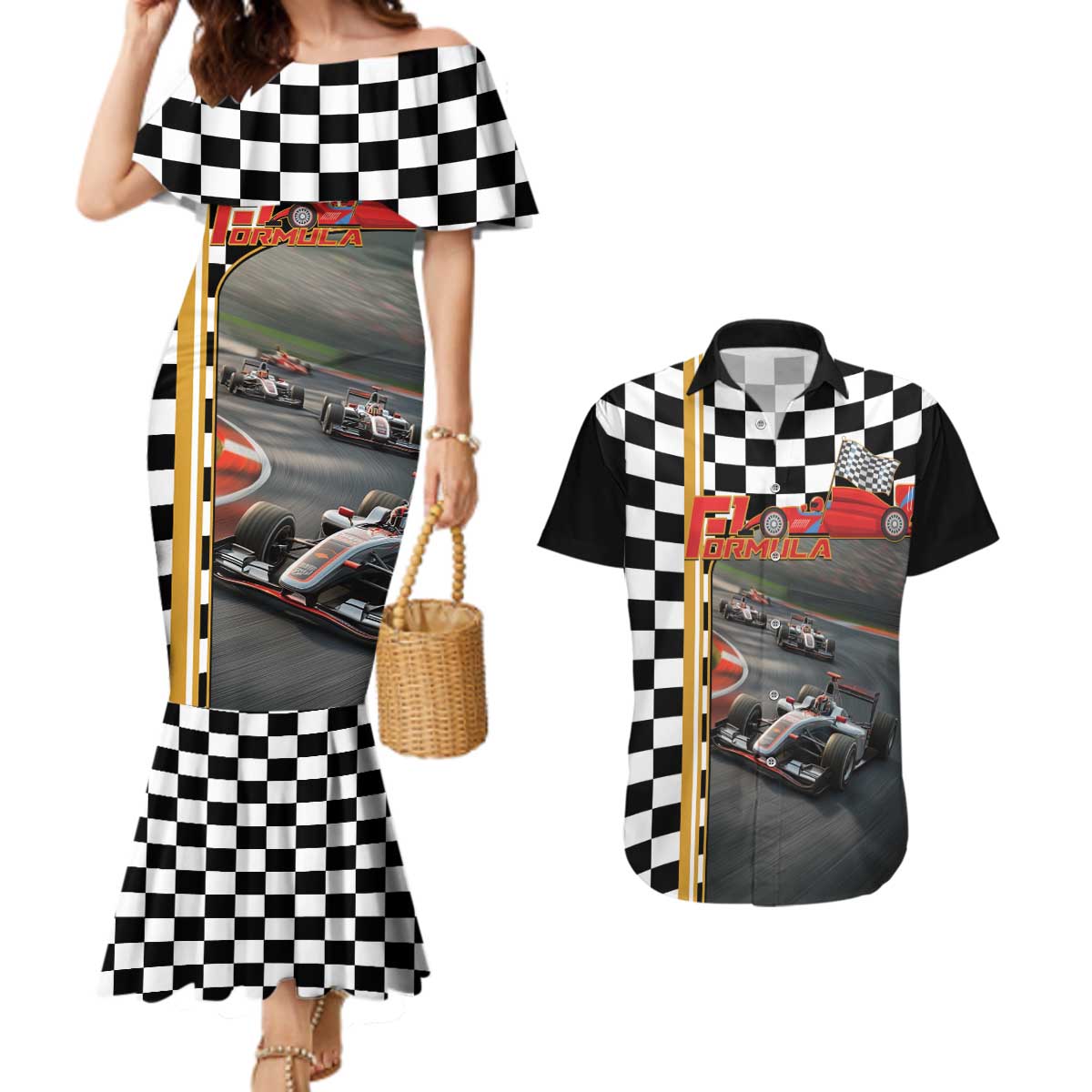 Racing Car 2025 Couples Matching Mermaid Dress and Hawaiian Shirt Born To Speed