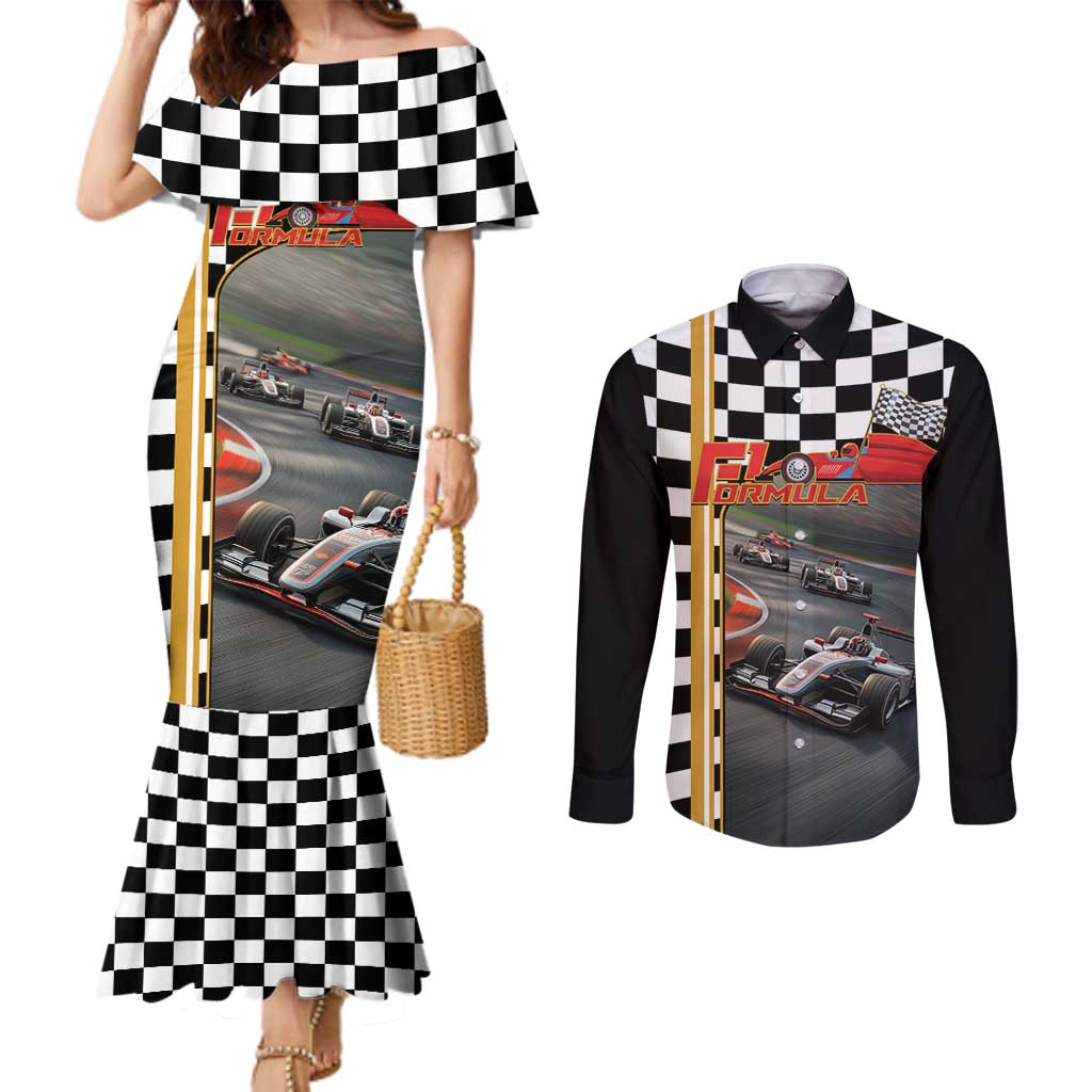 Racing Car 2025 Couples Matching Mermaid Dress and Long Sleeve Button Shirt Born To Speed