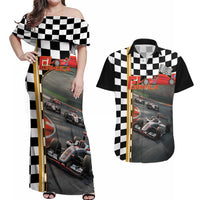 Racing Car 2025 Couples Matching Off Shoulder Maxi Dress and Hawaiian Shirt Born To Speed