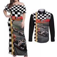 Racing Car 2025 Couples Matching Off Shoulder Maxi Dress and Long Sleeve Button Shirt Born To Speed