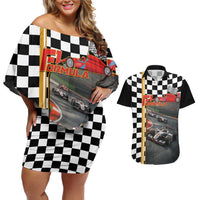 Racing Car 2025 Couples Matching Off Shoulder Short Dress and Hawaiian Shirt Born To Speed