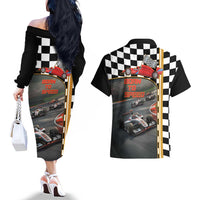 Racing Car 2025 Couples Matching Off The Shoulder Long Sleeve Dress and Hawaiian Shirt Born To Speed