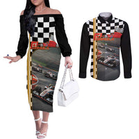 Racing Car 2025 Couples Matching Off The Shoulder Long Sleeve Dress and Long Sleeve Button Shirt Born To Speed