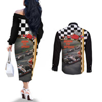 Racing Car 2025 Couples Matching Off The Shoulder Long Sleeve Dress and Long Sleeve Button Shirt Born To Speed
