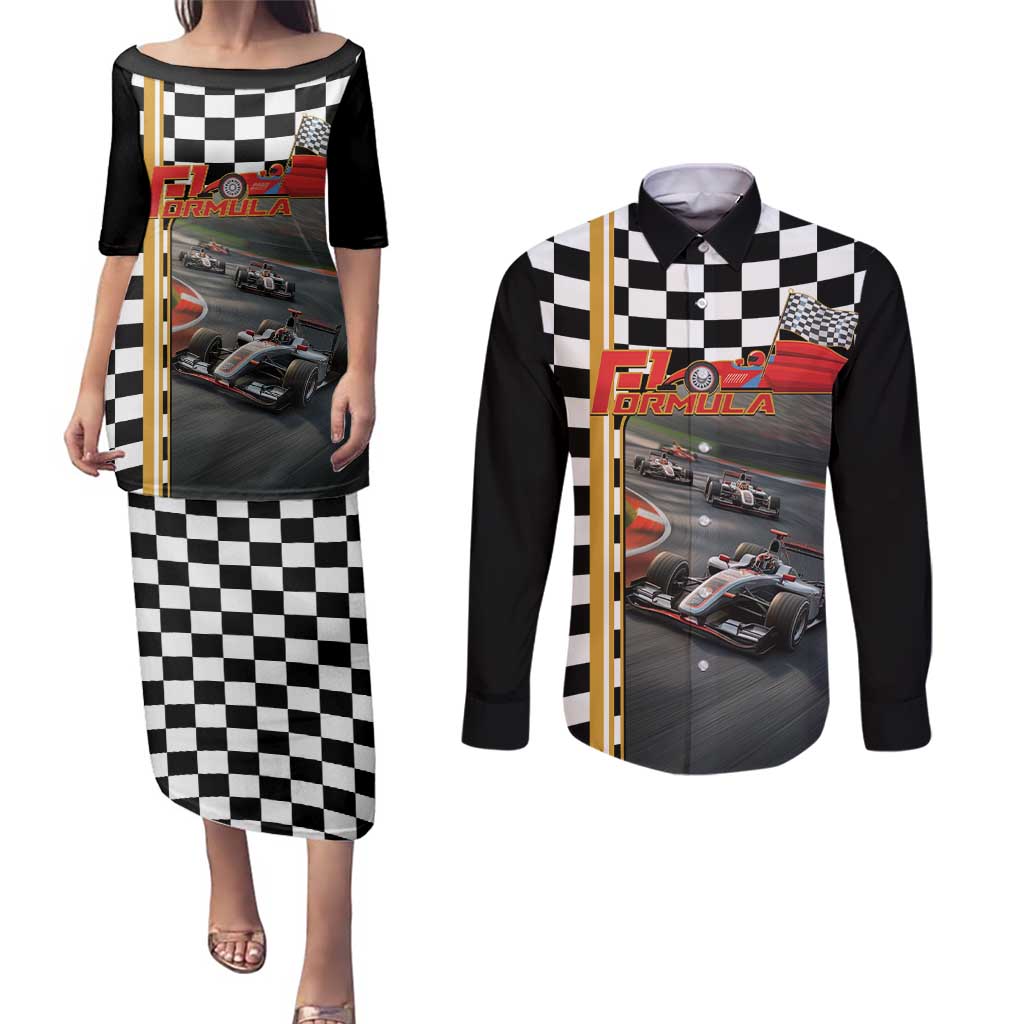 Racing Car 2025 Couples Matching Puletasi and Long Sleeve Button Shirt Born To Speed