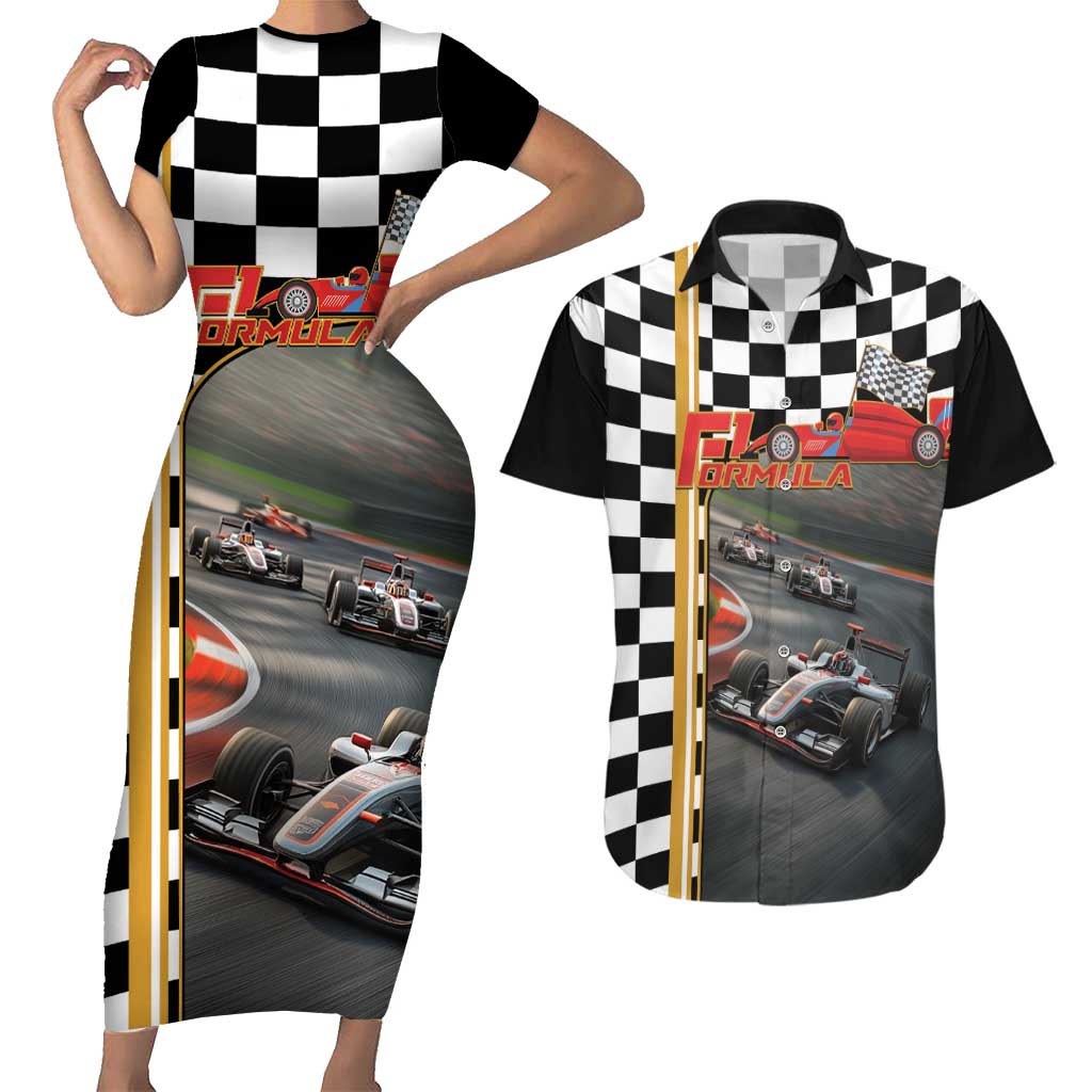 Racing Car 2025 Couples Matching Short Sleeve Bodycon Dress and Hawaiian Shirt Born To Speed