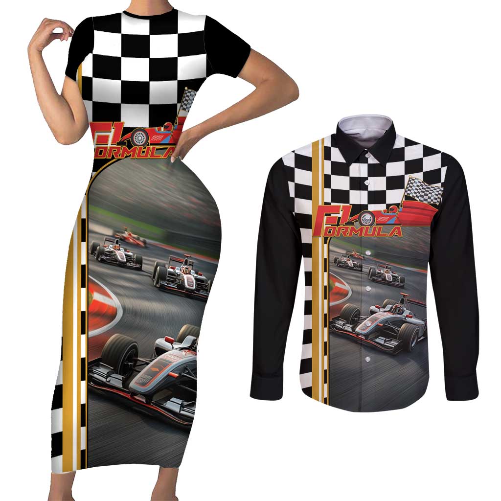 Racing Car 2025 Couples Matching Short Sleeve Bodycon Dress and Long Sleeve Button Shirt Born To Speed