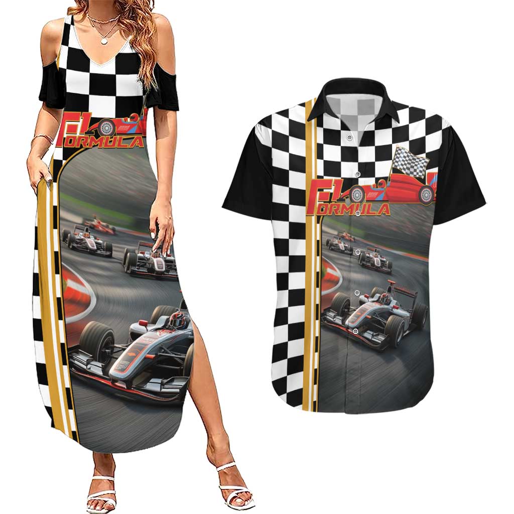 Racing Car 2025 Couples Matching Summer Maxi Dress and Hawaiian Shirt Born To Speed