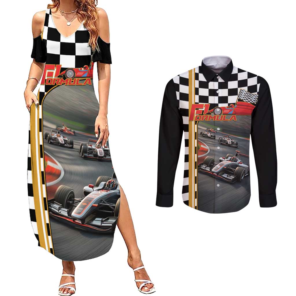 Racing Car 2025 Couples Matching Summer Maxi Dress and Long Sleeve Button Shirt Born To Speed