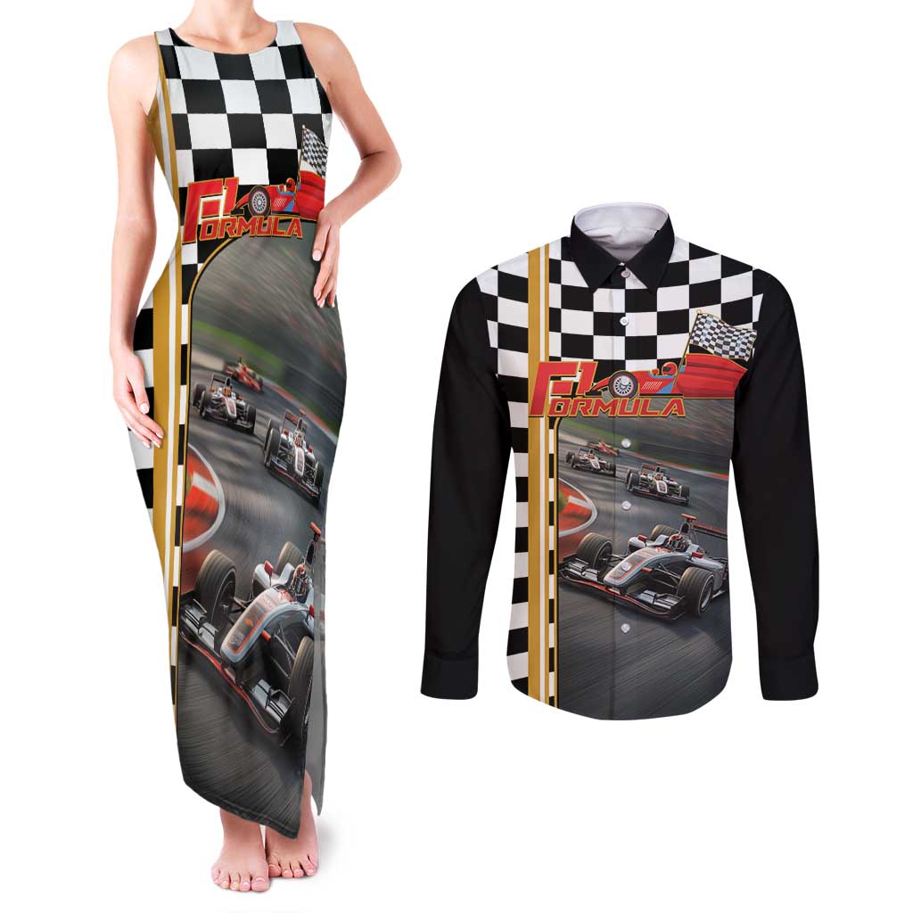 Racing Car 2025 Couples Matching Tank Maxi Dress and Long Sleeve Button Shirt Born To Speed