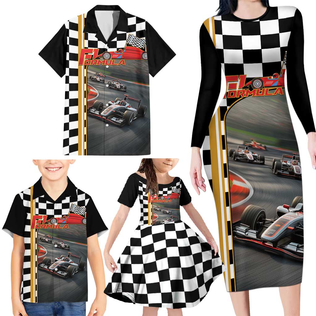 Racing Car 2025 Family Matching Long Sleeve Bodycon Dress and Hawaiian Shirt Born To Speed
