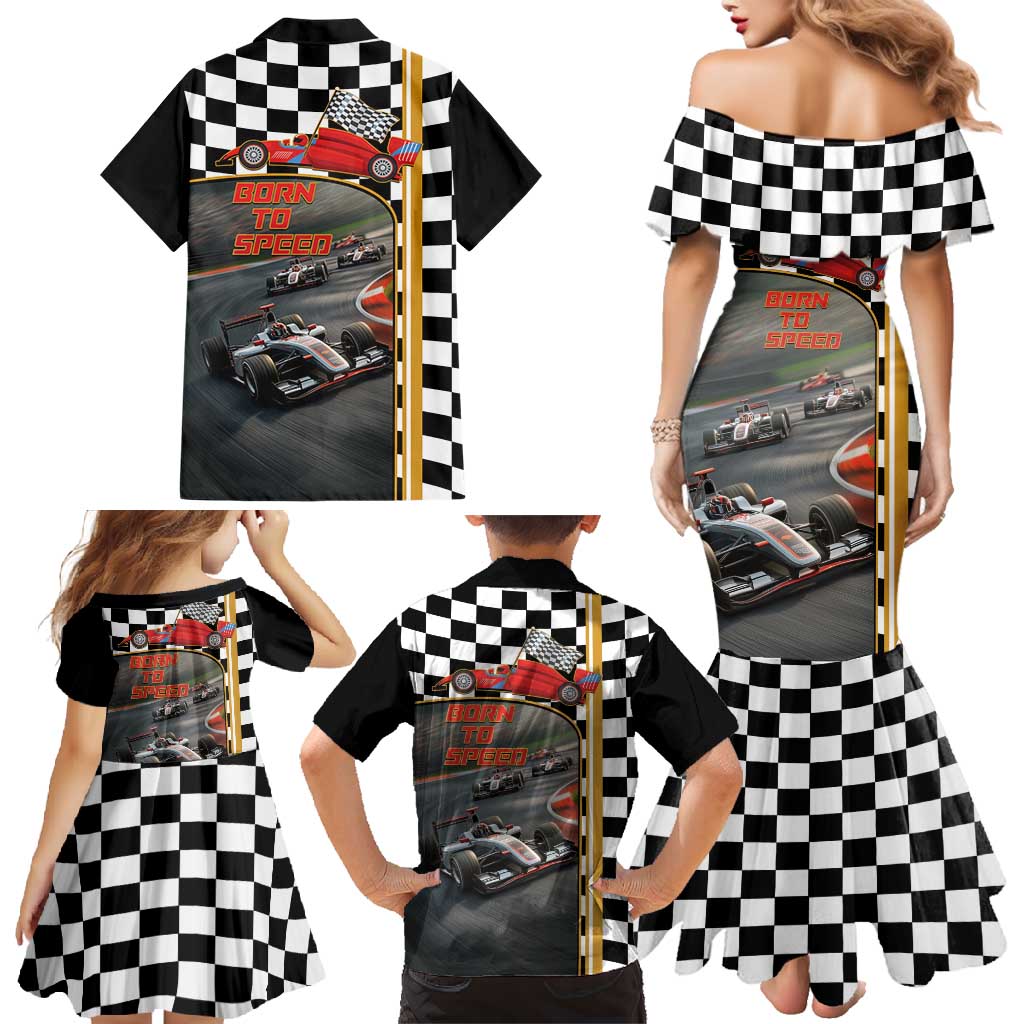 Racing Car 2025 Family Matching Mermaid Dress and Hawaiian Shirt Born To Speed