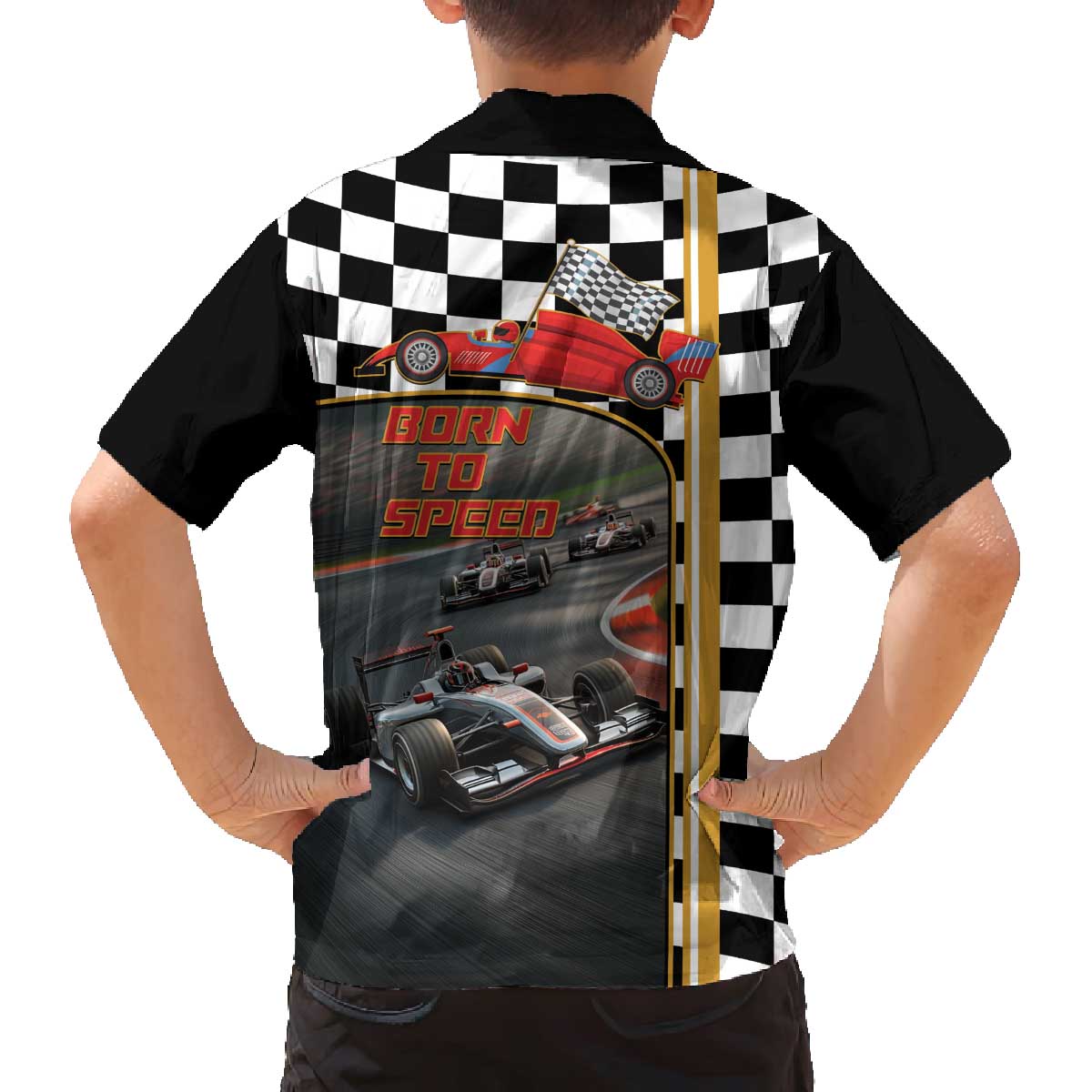 Racing Car 2025 Family Matching Off The Shoulder Long Sleeve Dress and Hawaiian Shirt Born To Speed