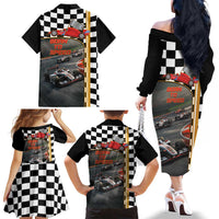 Racing Car 2025 Family Matching Off The Shoulder Long Sleeve Dress and Hawaiian Shirt Born To Speed