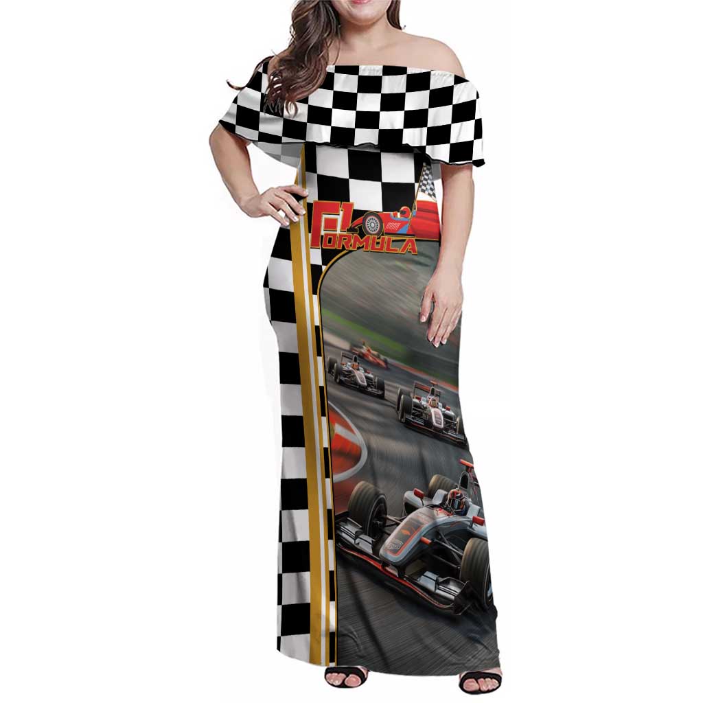 Racing Car 2025 Family Matching Off Shoulder Maxi Dress and Hawaiian Shirt Born To Speed