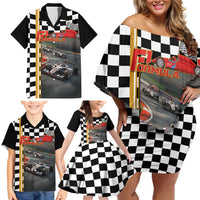 Racing Car 2025 Family Matching Off Shoulder Short Dress and Hawaiian Shirt Born To Speed
