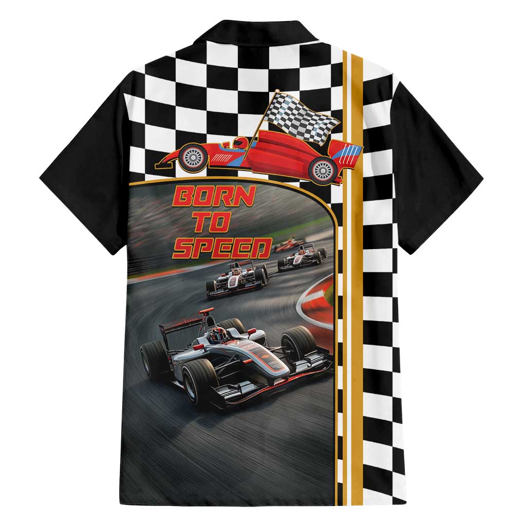Racing Car 2025 Family Matching Off Shoulder Short Dress and Hawaiian Shirt Born To Speed